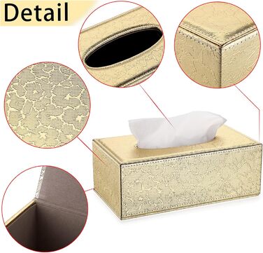 BTSKY Rectangular Faux Leather Tissue Box Cover, Elegant and Stylish Decoration (Gold)