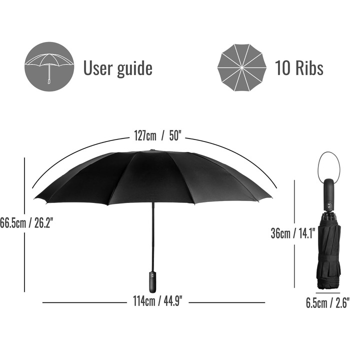 Чоловічий парасолька від дощу Conlun Kompakter, штормостійка, автоматична, чорна (2 шт., 117 см)