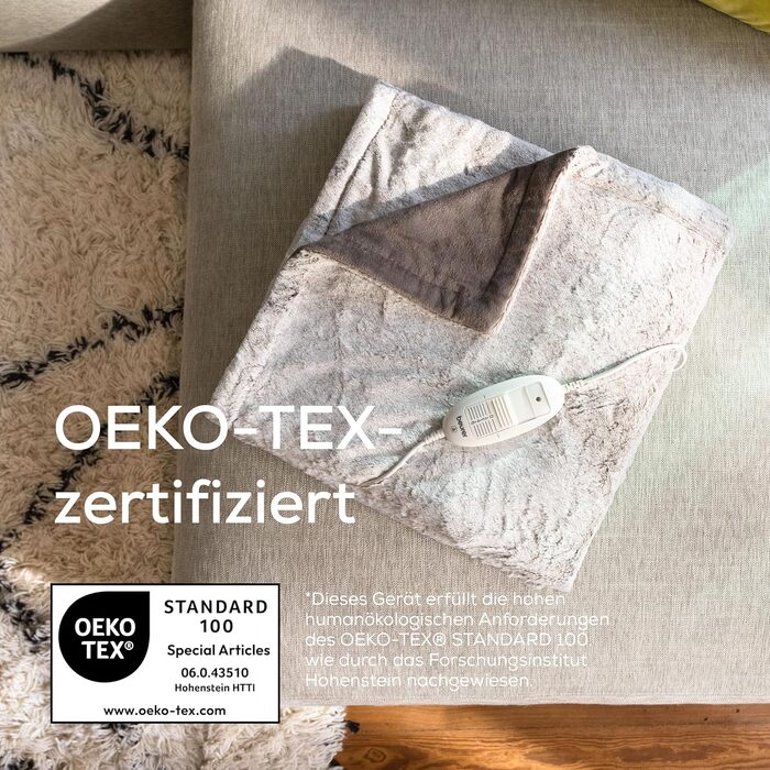 Електрична ковдра Beurer HD 75 Nordic з штучним хутром, 6 температурних режимів, автовимкнення, 180x130 см, бежево-коричнева