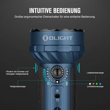 OLIGHT Marauder Mini LED ліхтар Super Hell 7000 Lumen, 600 метрів, акумуляторний, з прожектором та світловим потоком, 3 кольори LED, датчик відстані, для активного відпочинку (Темний синій)