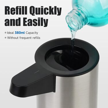 AIKE 380ml Automatic Touchless Soap Dispenser, USB Rechargeable, Stainless Steel Soap Dispenser for Bathroom & Kitchen, Model AK1333S