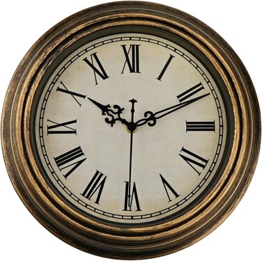 DIYZON Round Classic Wall Clock, Silent No Ticking, 40 cm High-Quality Quartz Vintage Clock, Large Numbers Retro Decorative Clock, Battery Operated, Easy to Read for Home, Kitchen, Dining Room (Gold, 25CM)