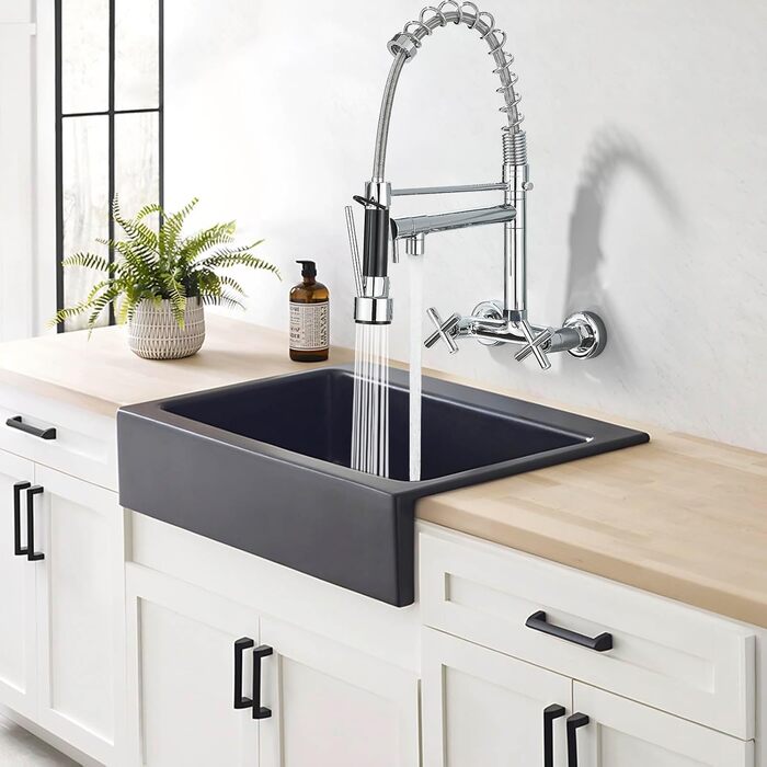 Кухонний змішувач з поворотним виливом 360°, з двома виходами, високий вигин, спіральна пружина, для мийки, брашований нікель (хром)