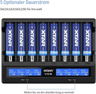 Зарядний пристрій Xtar VC8 для акумуляторів 18650/21700 з LCD-дисплеєм та тестуванням ємності, сумісний з 10440, 16340, 17670, 26650, AA, NI-MH