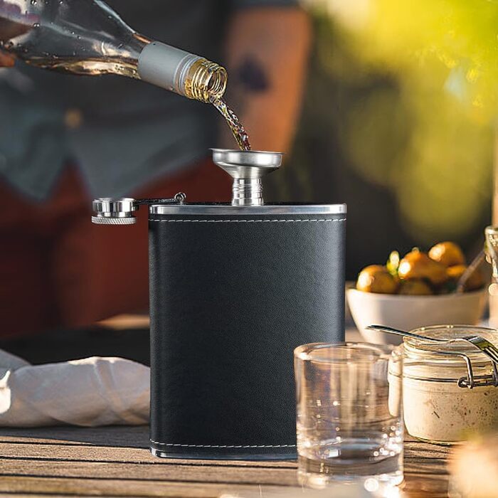 Фляга туристична 8oz з нержавіючої сталі, фляга з воронкою та 4 маленькими чашками, для алкоголю, похідна фляга для пікніків та вечірок (чорна)