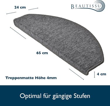 Beautissu Stair Treads - 55x15 cm - 15 Pack - Non-Slip Indoor Stair Mats - Carpet Stair Treads for Narrow Stairs - ProStair - Grey