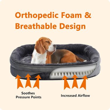 Ортопедичне ліжко для собак, лежанка для собак з валиком, кошик для собак з неслизьким дном, знімний та пральний, для маленьких собак, 71 x 53 x 14 см, темно-сірий