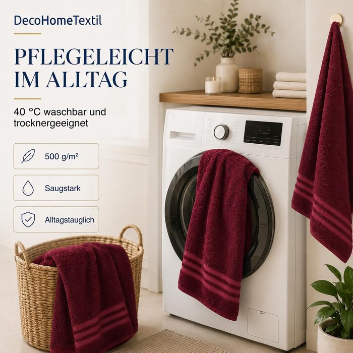 Набір махрових рушників DecoHomeTextil Eco (6 шт.), еко-серія, гігроскопічні та м'які, бордовий колір (4 рушники 70x140 см, 2 рушники 50x100 см)
