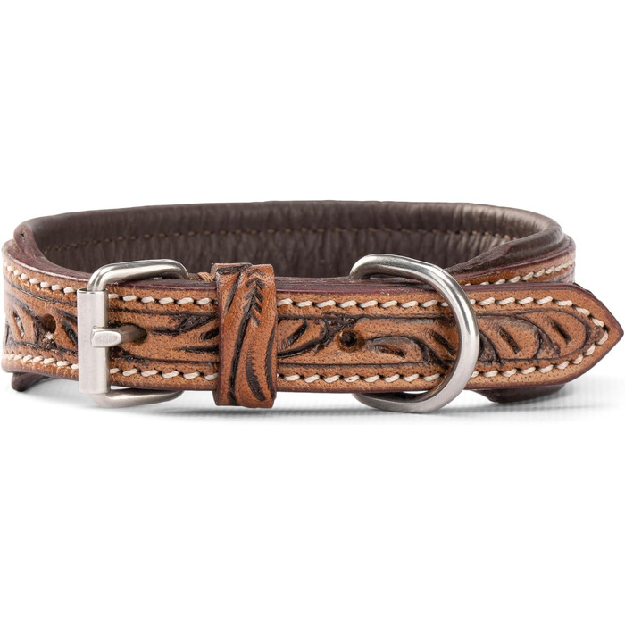 Стильний шкіряний нашийник для собак Джек Рассел від Abey: надійний, з вигравіюваними квітами, з буйволячої шкіри, для комфорту вашого улюбленця (26-34 см)