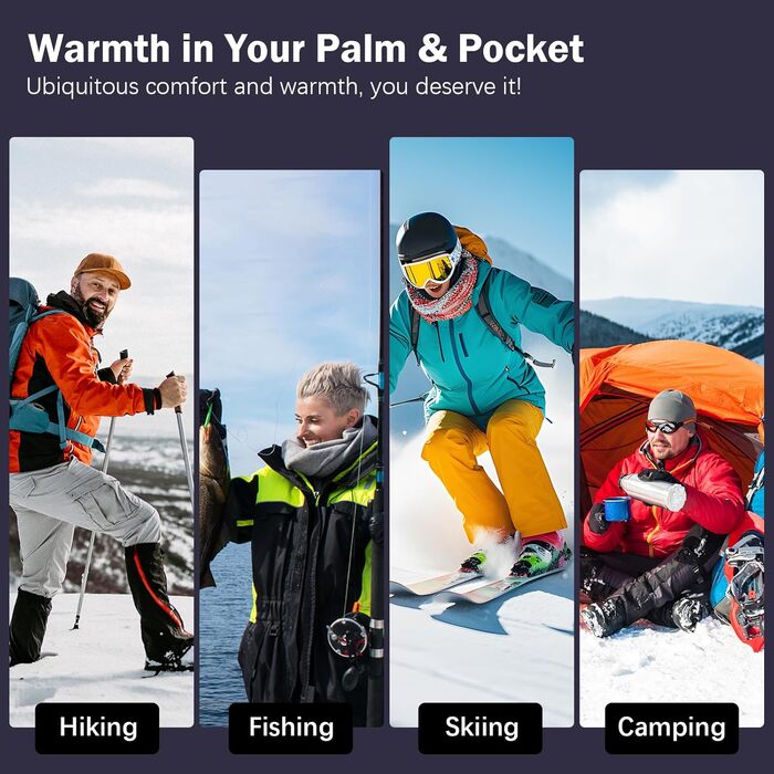 Електричний грілка для рук 2 шт., 10000mAh, USB, 3 рівні нагріву, чорний - для жінок, чоловіків, сім'ї, кемпінгу