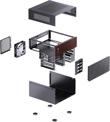 Корпус Jonsbo N4 NAS чорного кольору – компактний Micro-ATX корпус для саморобних NAS, підтримка 6x 3.5' та 2x 2.5' HDD, 4 слоти Low-Profile, USB-C & USB-A, дерев'яний дизайн