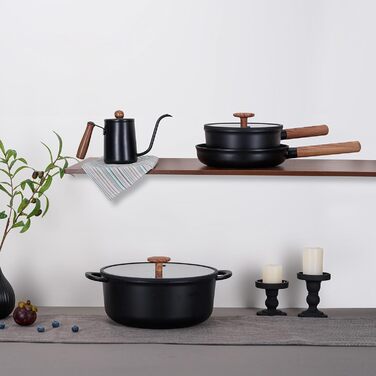 Набір посуду JEETEE 17 предметів з антипригарним покриттям Ceramic, набір каструль та сковорідок з знімними ручками, для всіх типів плит, сумісний з духовкою