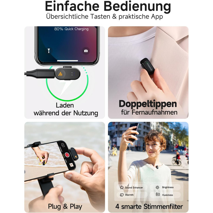 Мікрофон MAONO Wave T1 Mini USB-C: бездротовий, для iPhone/Android, з шумозаглушенням, для YouTube, Vlog, запису звуку