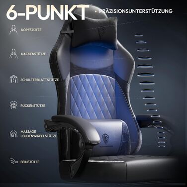 Ігровий крісло Dowinx з PU-шкіри, ергономічний, з підтримкою попереку, для ПК, до 150 кг (чорний)