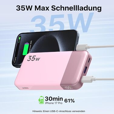 Power Bank Nobis 35W 10000mAh з цифровою індикацією, рожевий – зарядка для iPhone, Galaxy, планшетів