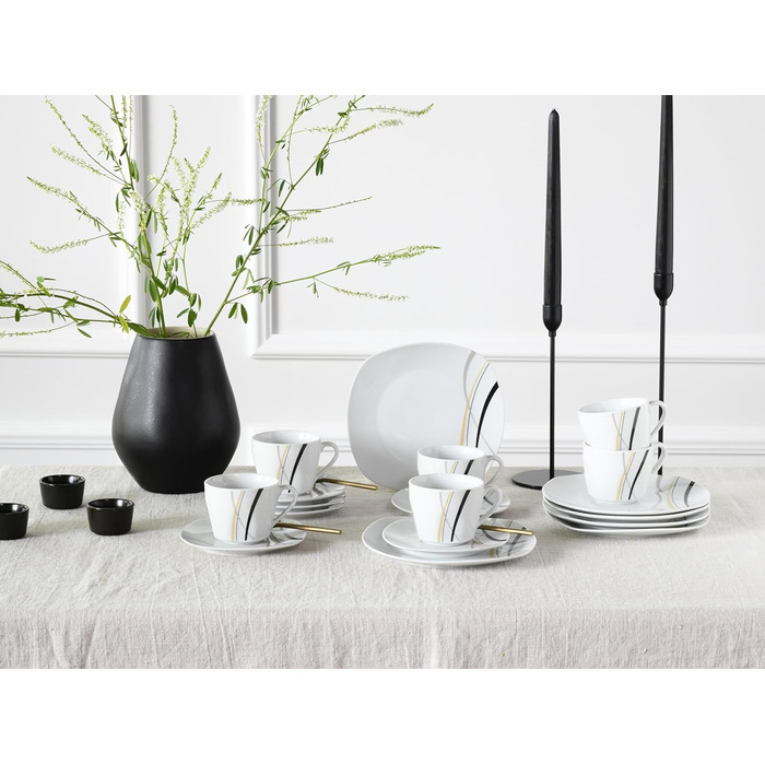 CreaTable Серія Square City Line, 12-piece Geschirrset для 6 осіб, порцеляновий сервіз, придатний для миття в посудомийній машині та мікрохвильовій печі, преміум-якість (кавовий сервіз на 18 осіб)