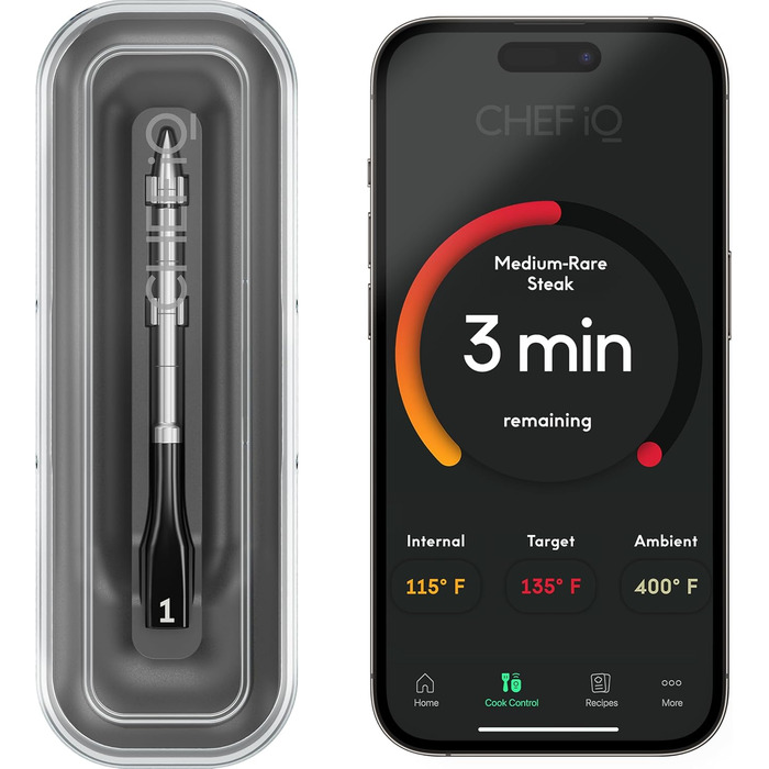 Chef iQ Smart Thermometer Add-on №2: Bluetooth/WiFi, моніторинг 2 продуктів, для гриля, духовки, коптильні, фритюрниці, плити. Потрібен хаб (Хаб + 1 зонд (2023))