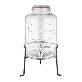 Olympia Nantucket Style Drink Dispenser with Wire Stand - Lockable Lids, Retro Stainless Steel Tap Glass Dispenser - 155(H)x200(W)x150(D)mm