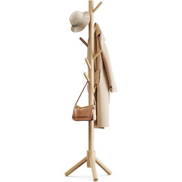 Pipishell Coat Rack, Clothes Rack, Garment Rack, Tree-Shaped Wardrobe, 3-Height Adjustable, for Clothing, Hat and Handbag, Suitable for Living Room, Bedroom or Office, With 8 Hooks, Nature