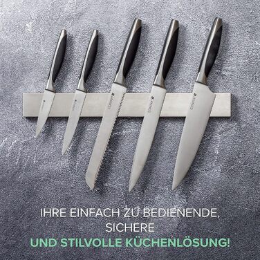 Coninx Magnetic Knife Strip 40cm with High Load Capacity | Magnetic Stainless Steel Knife Holder for Kitchen Knives | 1400 Gauss Magnet | Easy to Mount without Drilling | Beautifully Crafted with Rounded Corners