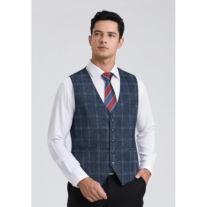 Жилет чоловічий HISDERN у клітинку, блакитний, для весілля та ділових зустрічей, бавовна