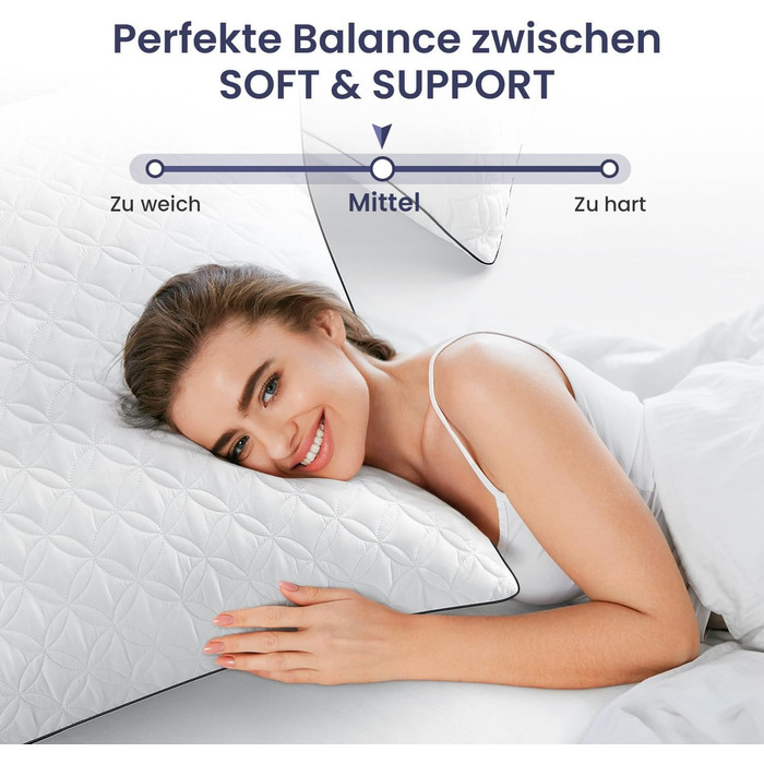 BedStory Pillowcases, 80x80cm, 2-Pack, Breathable Neck Pillows made of 2x1500g Microfiber, Washable Bed Pillows, Ideal for Deep and Relaxing Sleep, Öko-Tex Certified 2.0 White Black 80x80