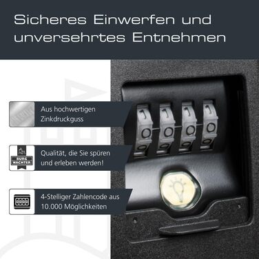 Кейс-сейф для ключів Burg-Wächter Key Safe 60 L SB з 4-значним кодом, магнітний, з підсвіткою, для зовнішнього та внутрішнього монтажу, чорний