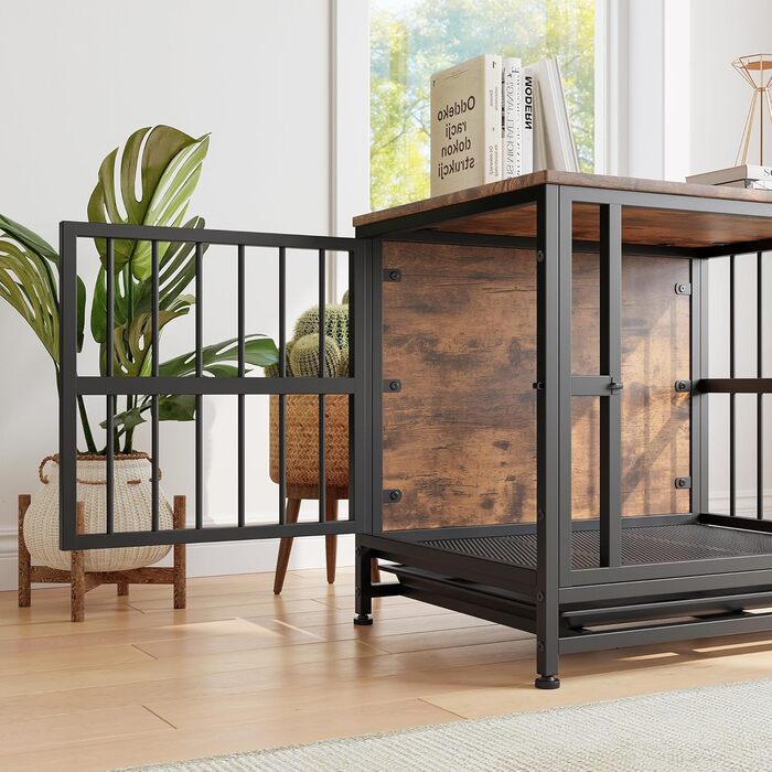 Дерев'яний вольєр для собак, 83 см, велика собача будка для дому, міцний вольєр для великих собак, вольєр з 2 дверима, знімний піддон, приліжний столик