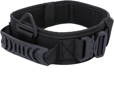 Нашийник для собак з м'якою підкладкою 7 см, з двома пряжками, контрольний ручка, тактичний, регульований, для великих собак (чорний)