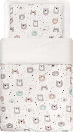 Комплект постільної білизни для немовлят FlyIdeas 100x135 см, 100% бавовна, з ковдрою та наволочкою, для ліжечка, колиски, Made in EU, ведмедики