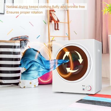 Компактна сушарка для одягу Bonnlo 2.5 кг, витяжний міні-сушар 220V 850W з барабаном із нержавіючої сталі, білий