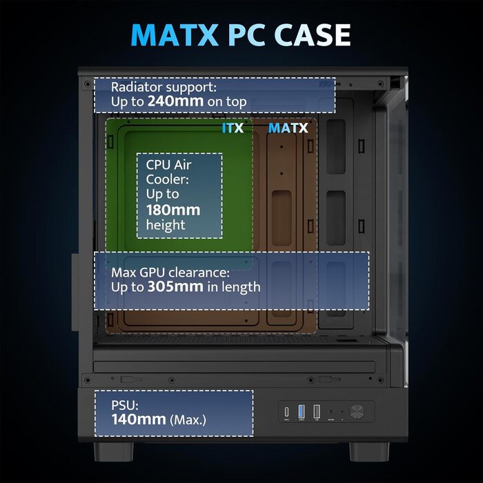 darkFlash DB330M: Чорний корпус для ігрового ПК Micro-ATX з 3 RGB вентиляторами, підтримка AIO 240мм, Typ-C