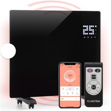 Klarstein Electric Heater, Convector Heater with Casters, Mobile Electric Heater Energy-Saving, Slim, Quiet Electric Heater, Standalone Electric Radiator with Thermostat, 2000 W Black Bornholm