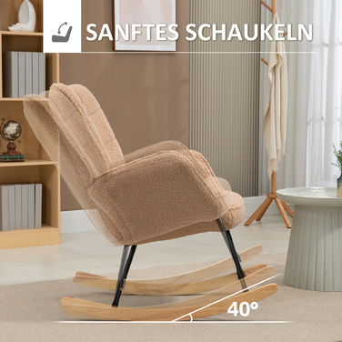 HOMCOM Rocking Chair, Glider Chair, Accent Chair, Recliner Chair with Faux Sheepskin, for Bedroom, Up to 120 kg, Brown | Aosom