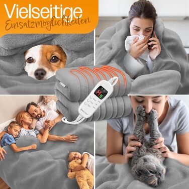 Електрична грілка KESSER® з плюшу 180x130 см сірого кольору | з таймером та автовимкненням | тепла та затишна ковдра | 9 температурних режимів | прання до 40°C | цифровий дисплей