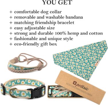 Pettsie Dog Collar with Bandana Cloth and Friendship Bracelet, Adjustable Sizes S, M, and L, Strong and Durable, Great Gift for Dog Lovers in Attractive Packaging, M, Pink (S (25.4 - 39.4 cm), Green)