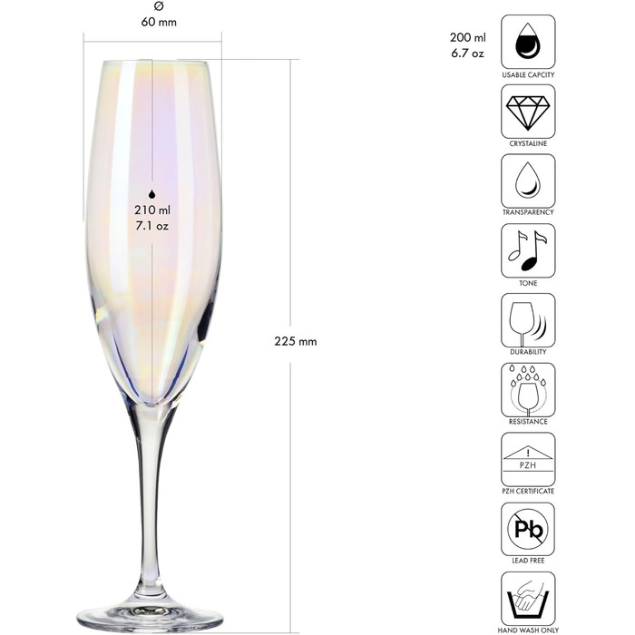 Krosno - Venice Rainbow Champagne Glasses 6 x 200ml | Prosecco Glasses | Wedding Gift | Crystal Glass | Lead-Free Glass | Scratch-Resistant | Gift Idea