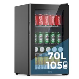 Міні холодильник WIE 70 літрів з подвійними скляними дверима, регульованими полицями для дому, кухні, бару, офісу. Для соди, пива, вина. Тиха робота, 105 доз.