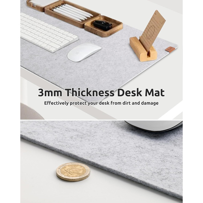 Килимок для столу YSAGi з фетру 90x40 см, антиковзкий, для миші та клавіатури, офіс/домашній офіс, світло-сірий