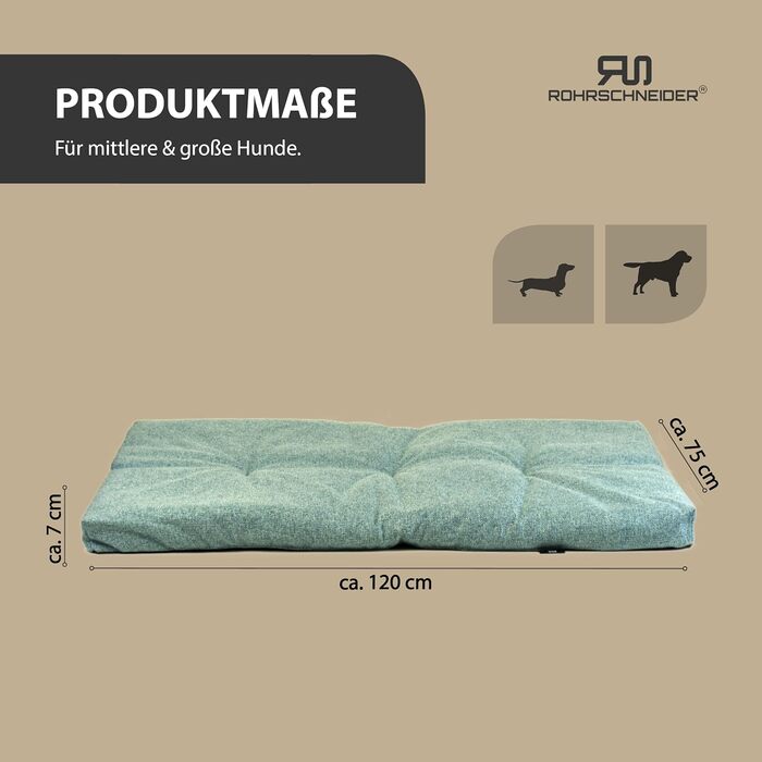 Лежанка для собак Rohrschneider, Made in EU, з антиковзким покриттям, міцна, для собак маленьких, середніх та великих порід, також для котів, з мискою, розмір 2 (тюрквіс), 120 x 75 x 7 см