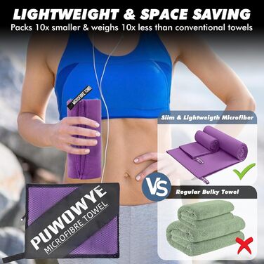 Набір рушників з мікрофібри PUWOWYE (2 шт.): великий (160x80 см) + маленький (80x40 см), швидковисихаючі, для спорту, відпочинку, подорожей