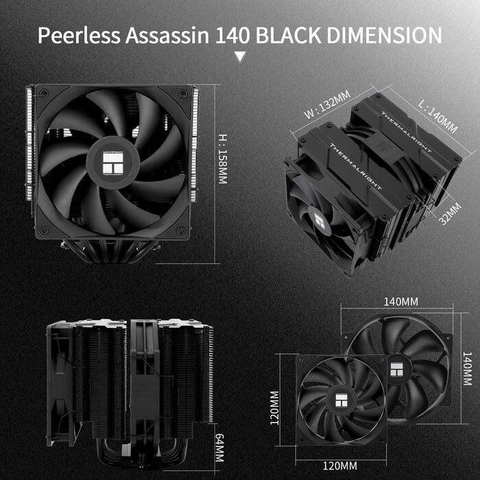 Thermalright Peerless Assassin 140 - Кулер для CPU з 6 тепловими трубками, чорний, для AM5/AM4 та Intel LGA 1700/1851/1150/1151/1200