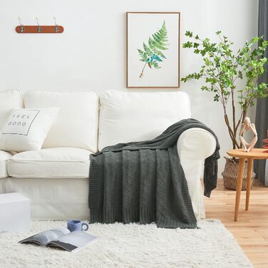 Бавовняна ковдра Longhui з в'язаним візерунком для дивану, крісел, ліжка, пляжу, декору інтер'єру, сірого кольору, 127 x 152 см. Подарунок - тканинна сумка.