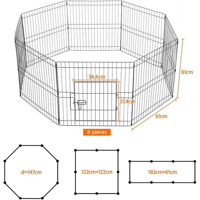 Клітка для цуценят Yaheetech 8-секційна з воротами, 61x61 см, для собак, котів, кроликів