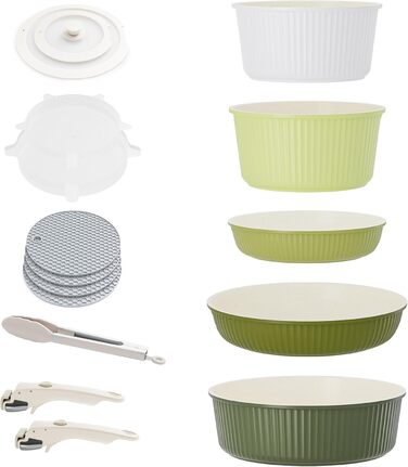 RIOVARM Induction Cookware Set - 16 Piece Nonstick Granite Pots & Pans with Removable Handles, Stackable & Space-Saving, PFOA-Free, Silicone Lids, Gradient Green