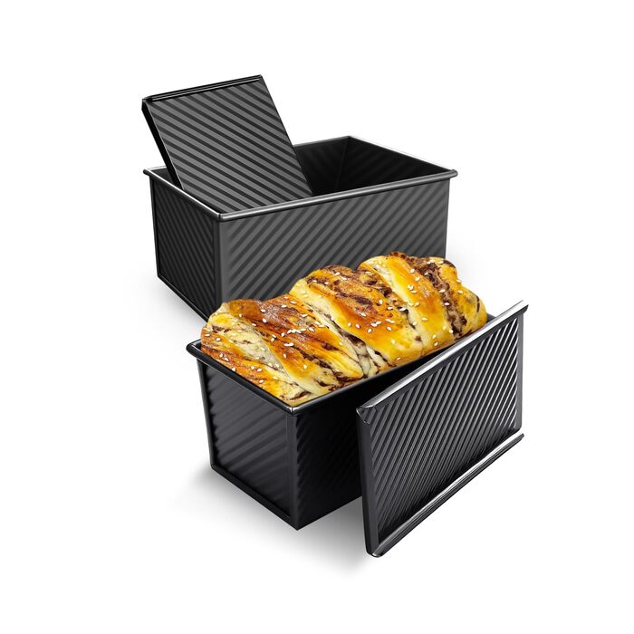 Форма для випічки хліба 2 шт з кришкою, антипригарна, 450г (1lb), для тостів, сендвічів, кексів (Чорна)