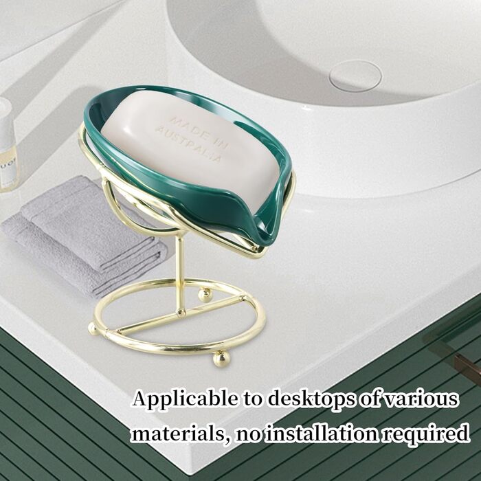 Набір з 2 мисок для мила з отвором, 13,5x8,5 см, кераміка, самостійний злив, у формі листка, білий, зелений