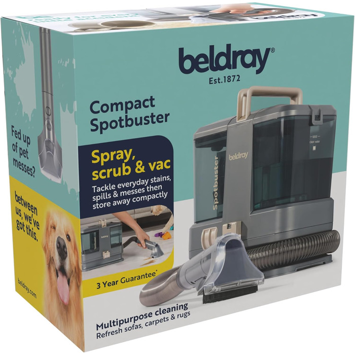 Портативний чистий для меблів та килимів Beldray Spotbuster - для видалення плям, розливів, шерсті тварин, 1.3L подвійний бак, для диванів, меблів, автокрісел, килимів. Підходить для дому та автомобіля.