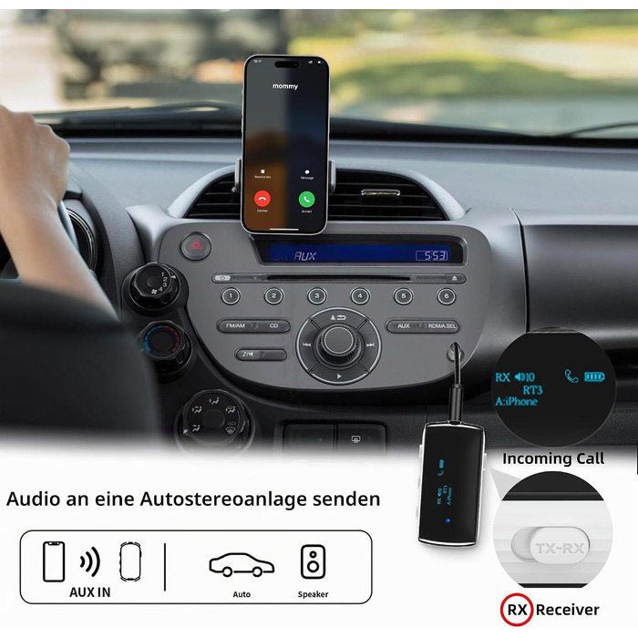 Bluetooth 5.2 адаптер для літака, передавач для 2 навушників AirPods та бездротових гарнітур (Білий)