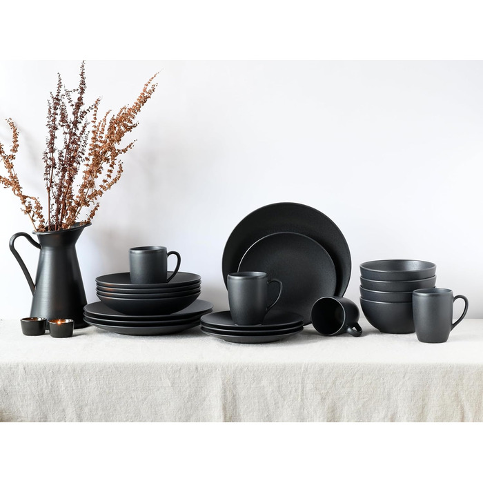CreaTable Серія SOFT TOUCH BLACK: 20-Piece Geschirrset з порцеляни, для посудомийної машини та мікрохвильової печі, виготовлено в Португалії